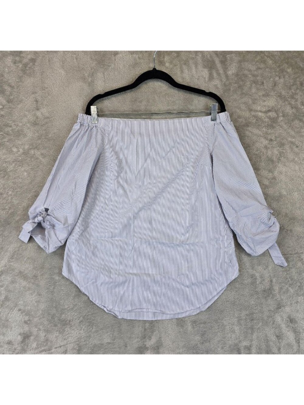 Babaton Blouse Womens S Blue Striped Off Shoulder 3/4 Sleeve Bow Tunic Top